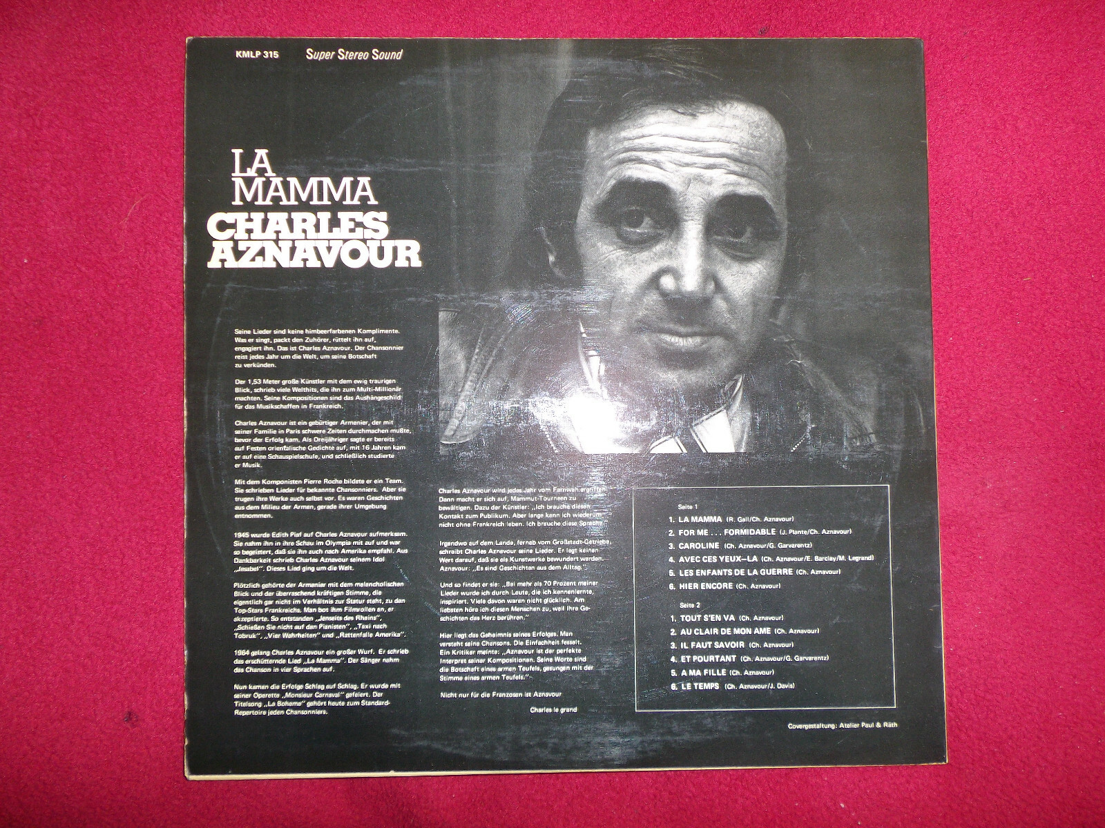 Charles Aznavour – La mamma | Barclay Records, LP, Deutschland 1970, Bild 2
