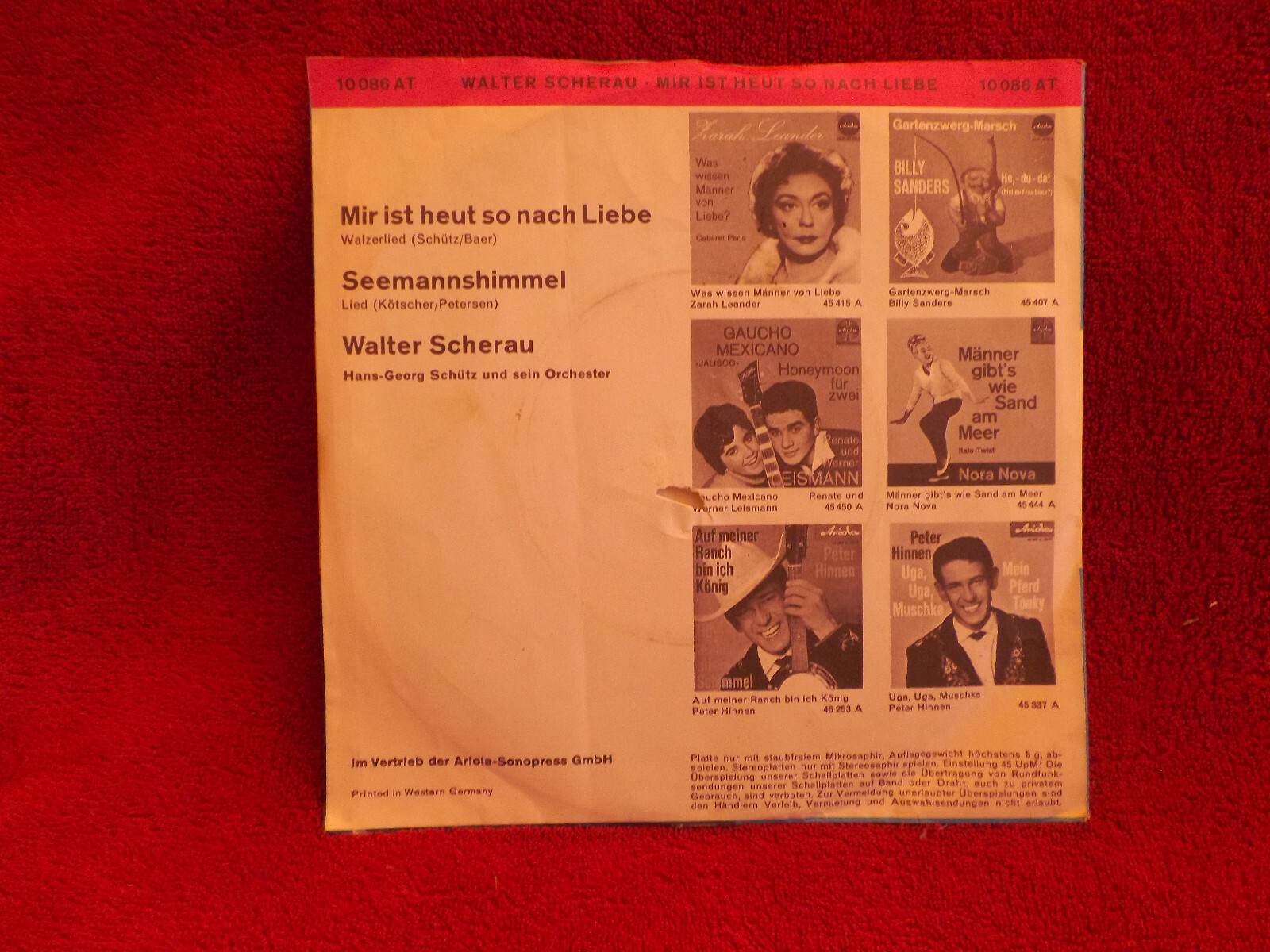 Walter Scherau – Mir ist heut´ so nach Liebe / Seemannshimmel (Ariola, 10 086), Bild 2