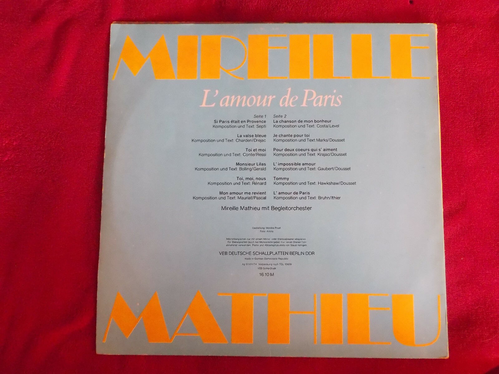 Mireille Mathieu – L´amour de Paris (Amiga LP, DDR 1974), Bild 2