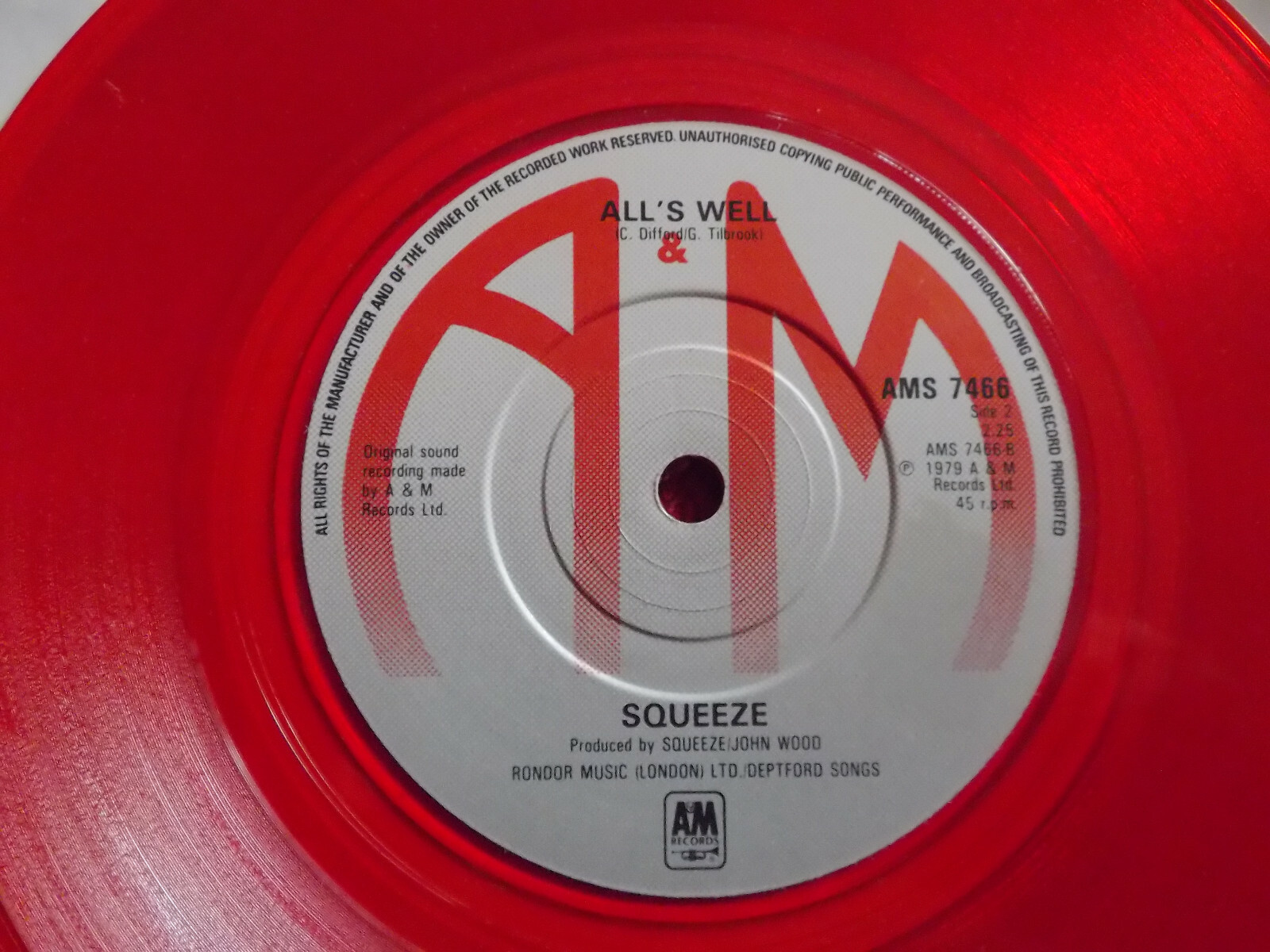 Squeeze – Slap & tickle / All´s well | rote Vinyl-Single, AMS 7466, Bild 2