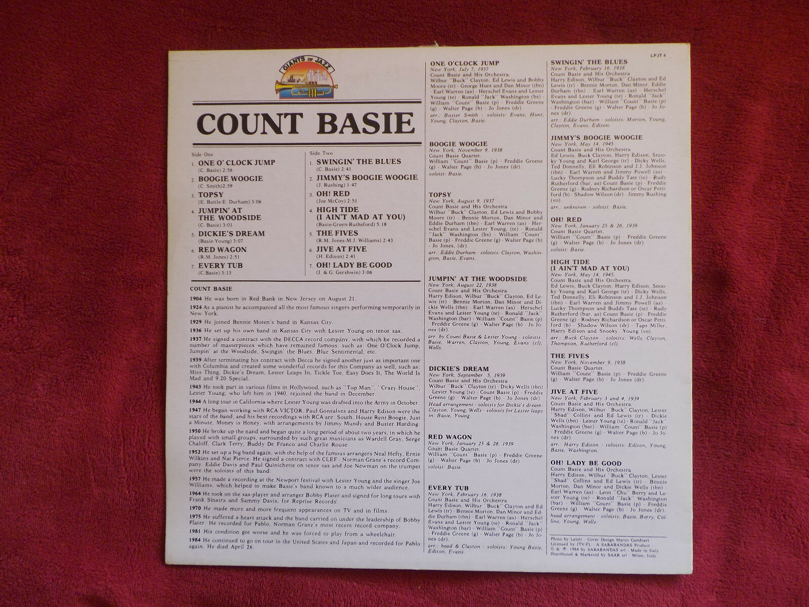 Count Basie and his Orchestra – same · LP, Giants of Jazz Records, 1984, Bild 2