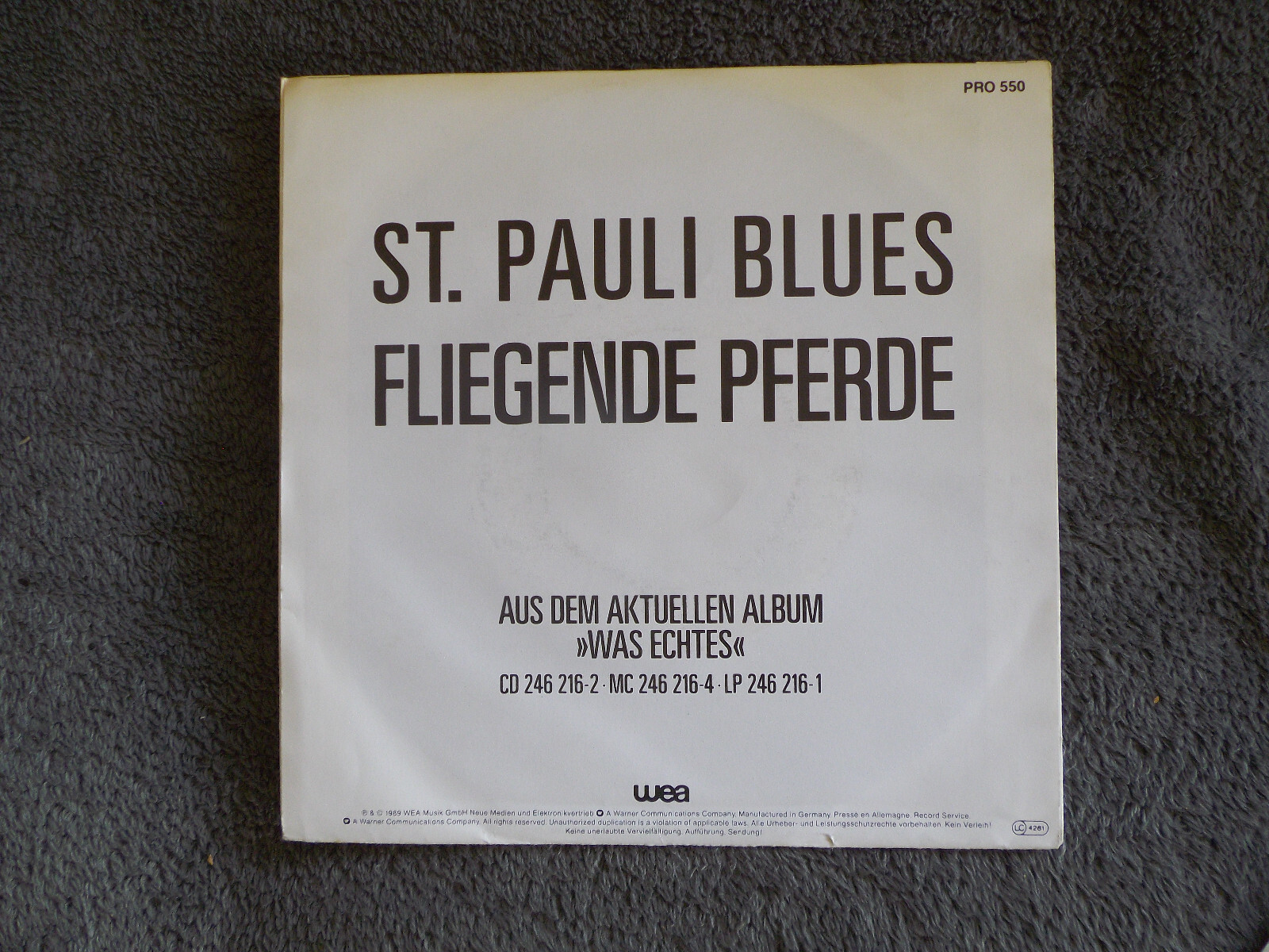 Achim Reichel – St. Pauli Blues / Fliegende Pferde · WEA Records PRO 550 · 7" Single (1989), Bild 2
