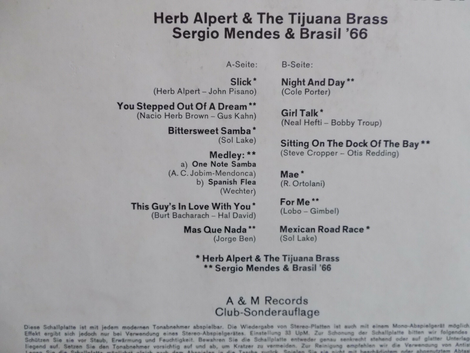 Herb Alpert & The Tijuana Brass – From Mexico to Brasil (A&M Records, Club-Sonderauflage, 92 633), Bild 3