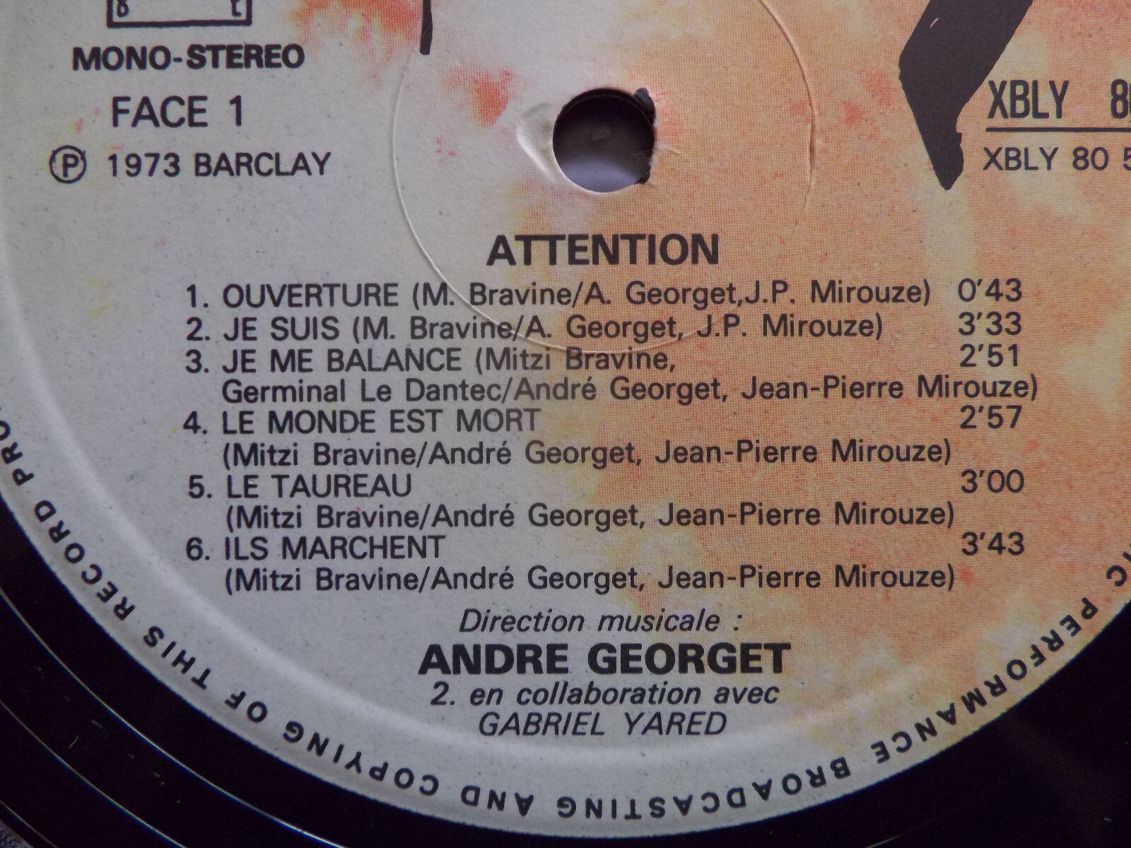 JP Mirouze, A. Georget, M Bravine – Attention | Barclay LP, Frankreich, 1973, Bild 5