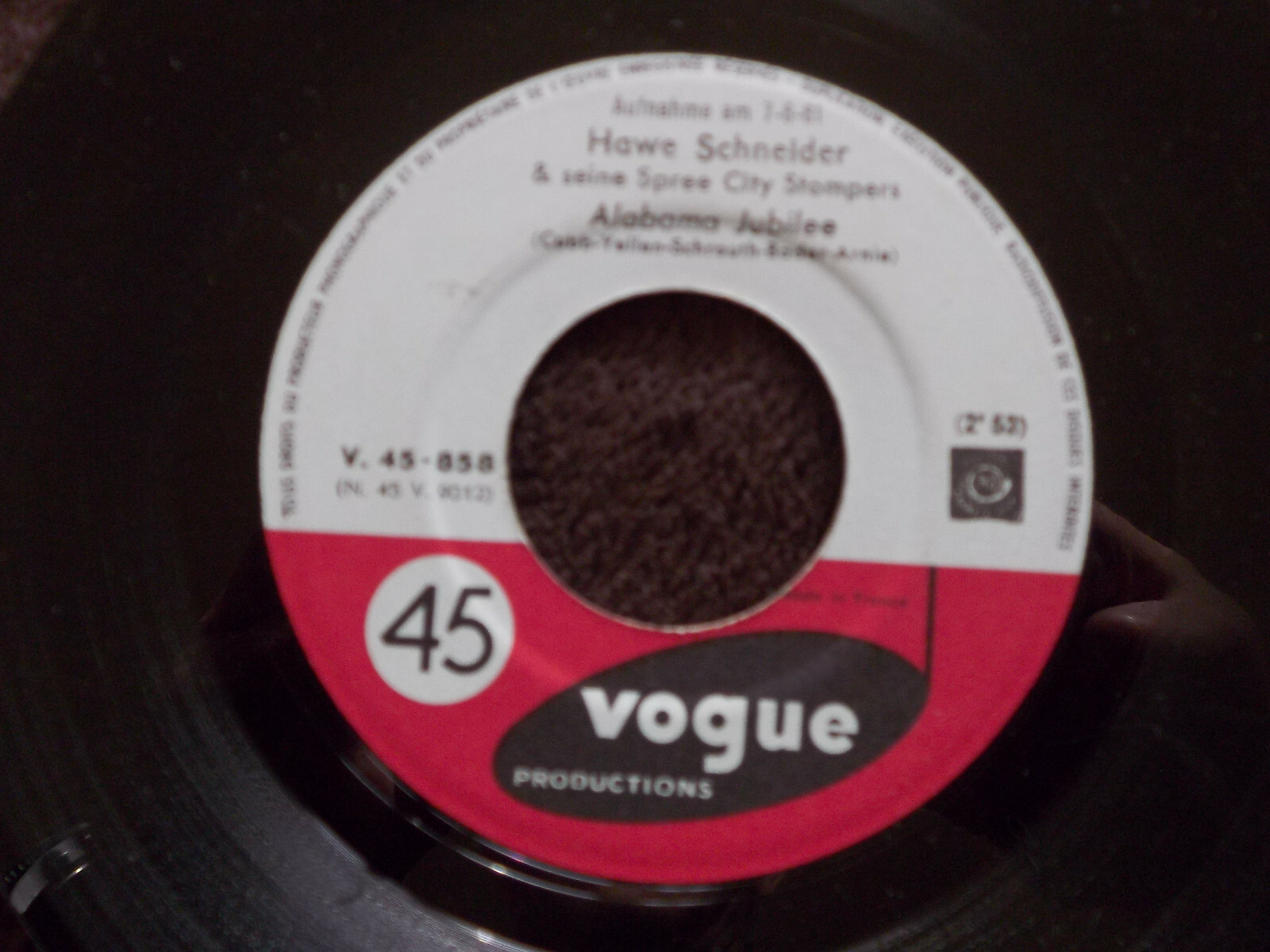 Hawe Schneider & seine Spree City Stompers – Alabama Jubilee / Bonaparte’s Retreat, Vogue Records V. 45-858, Bild 2