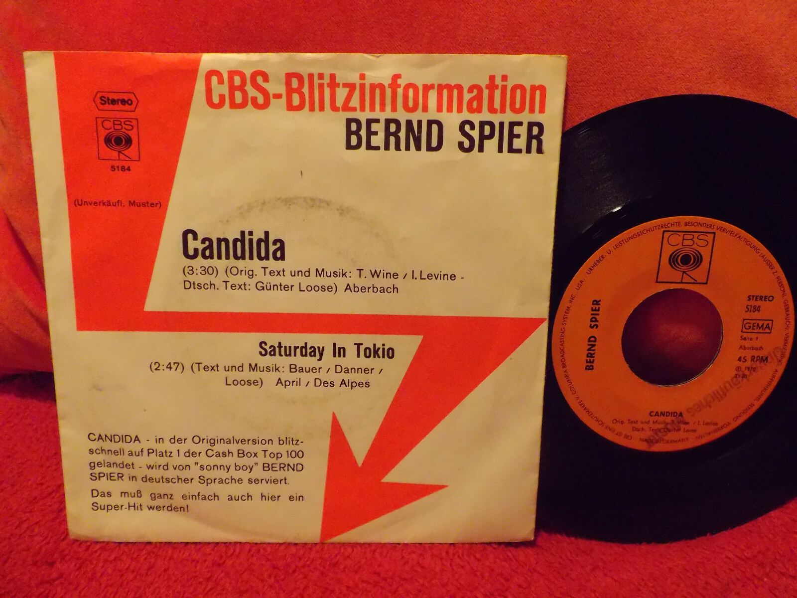 Bernd Spier – Candida / Saturday in Tokio (CBS Records Blitzinfo, 5184)