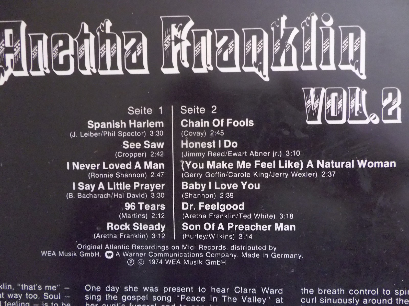 Aretha Franklin – Star-Collection Vol. 2 | Midi Records, LP, 1974, Bild 3