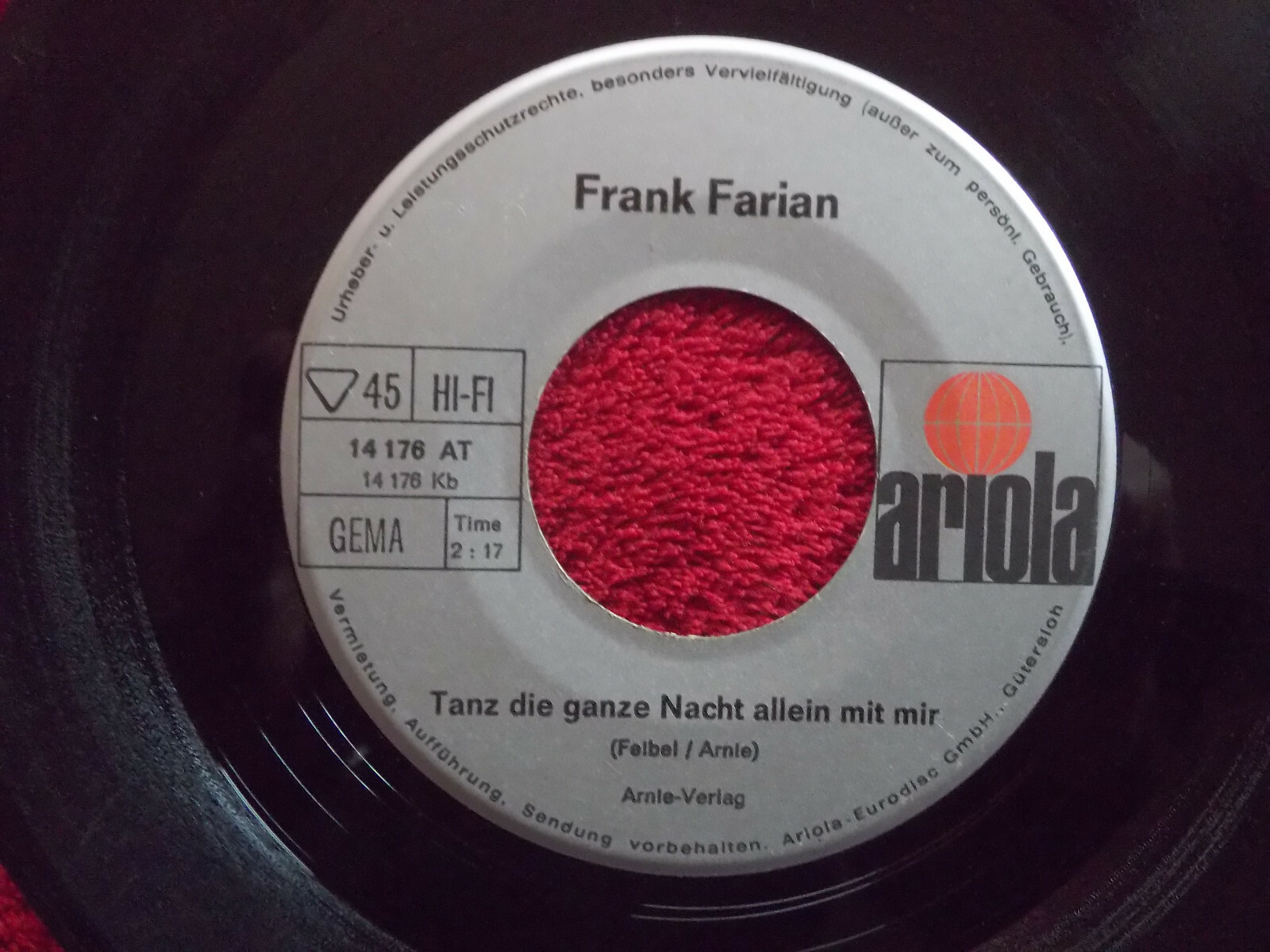 Frank Farian – Dana, my love / Tanz die ganze Nacht allein mit mir (Ariola, 14 176 AT), Bild 2