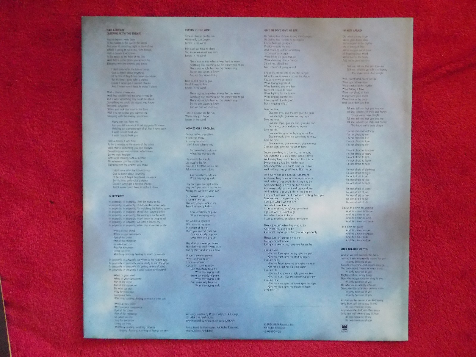 Roger Hodgson – In the Eye of the Storm (LP, A&M Records, AMLX 65004, 1984), Bild 3