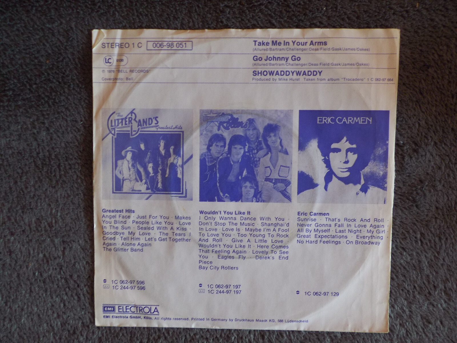 Showaddywaddy – Take Me in Your Arms / Go Johnny Go | Bell / EMI 1C006-98 051, 1976, Bild 3