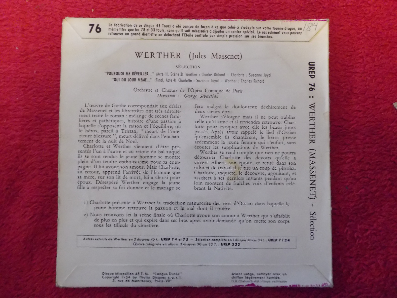 Orchestre et Choeurs de l´Opera-Comique de Paris – Werther (rote Vinyl-Single), Bild 2