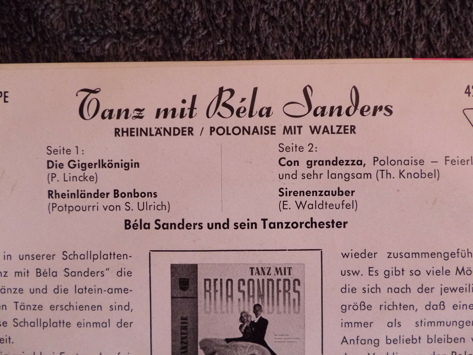 Bela Sanders – Tanz mit Bela Sanders / Rheinländer-Polonaise (Philips, 1960), Bild 3