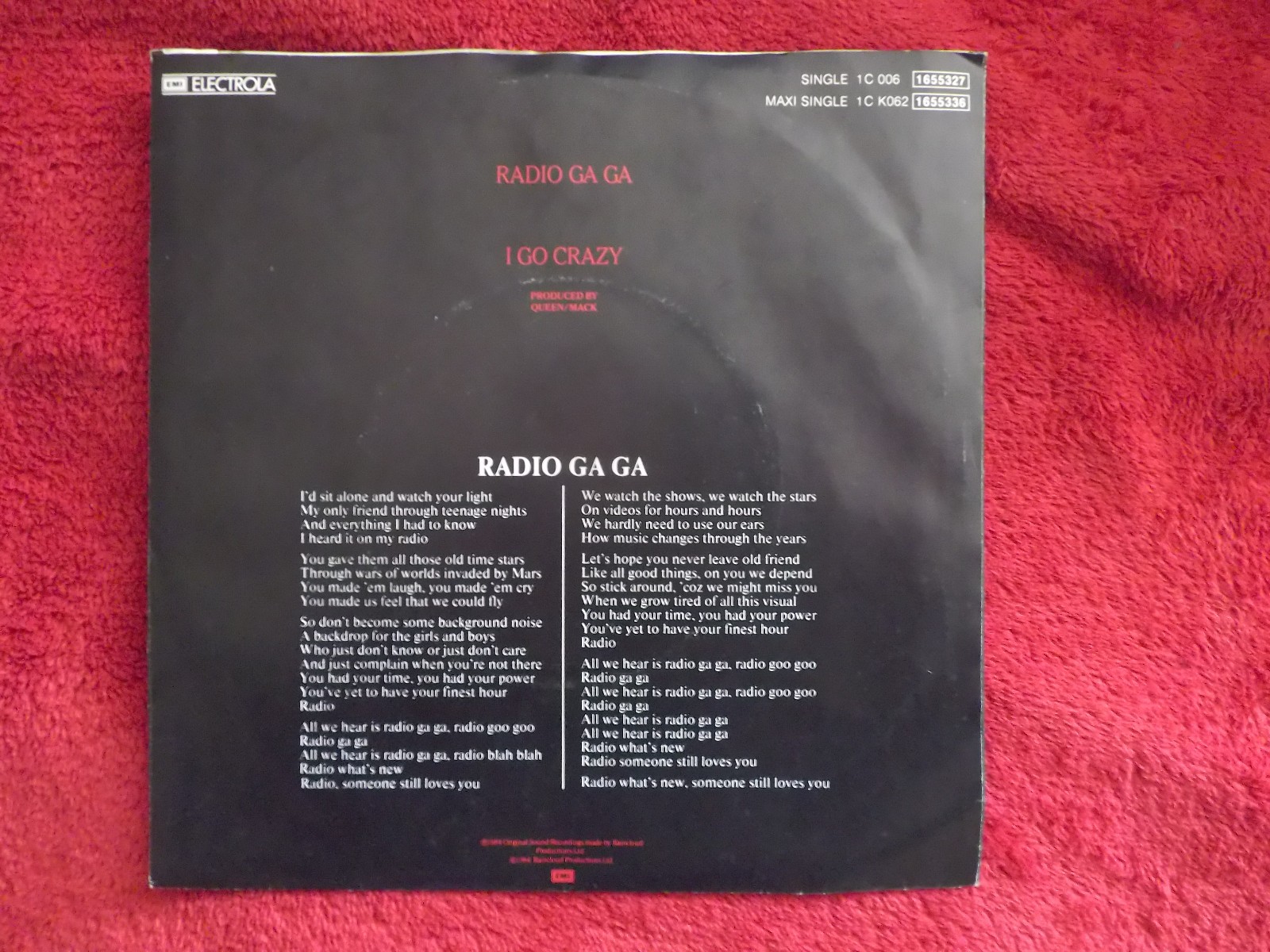 Queen – Radio ga ga / I goo crazy (7″-Single, EMI Records, 1984), Bild 2