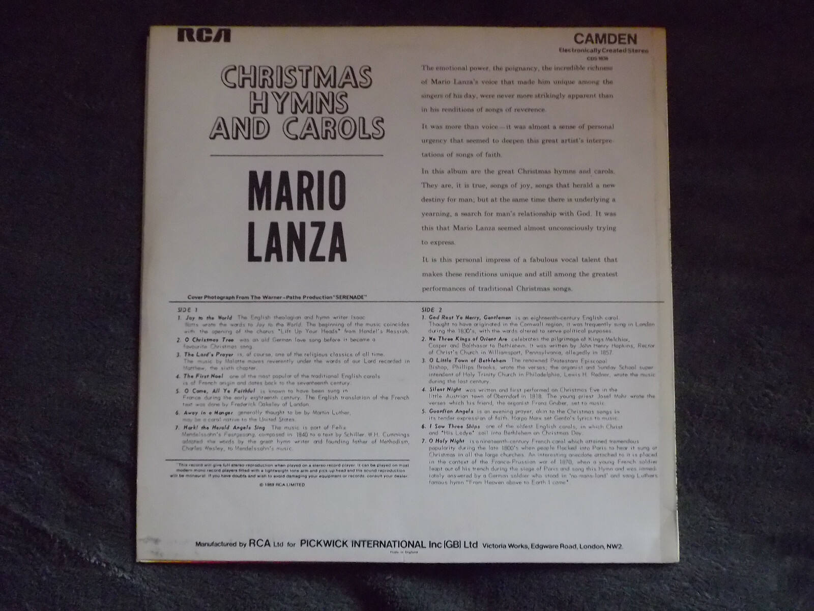 Mario Lanza – Christmas hymns and carols | LP, RCA Camden, 1963, Bild 2