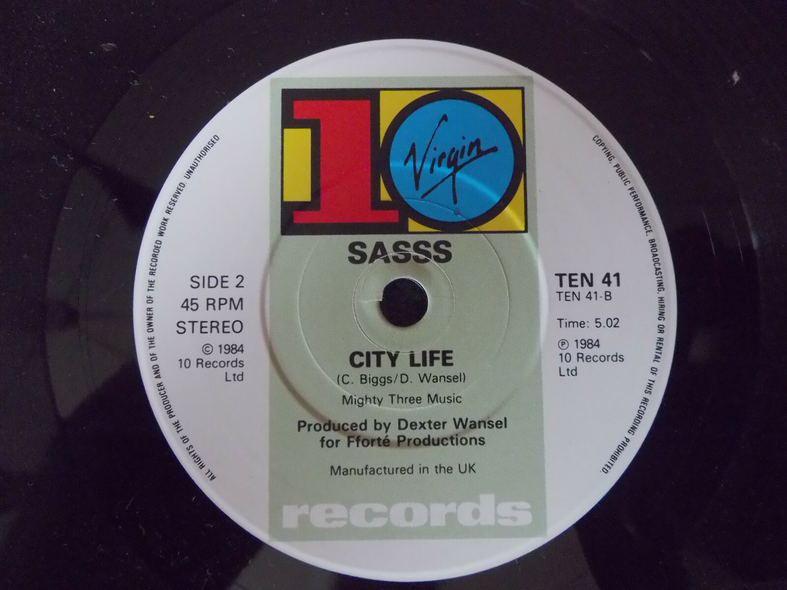 Sasss – I didn´t mean it at all / City life (Single, 1984), Bild 2