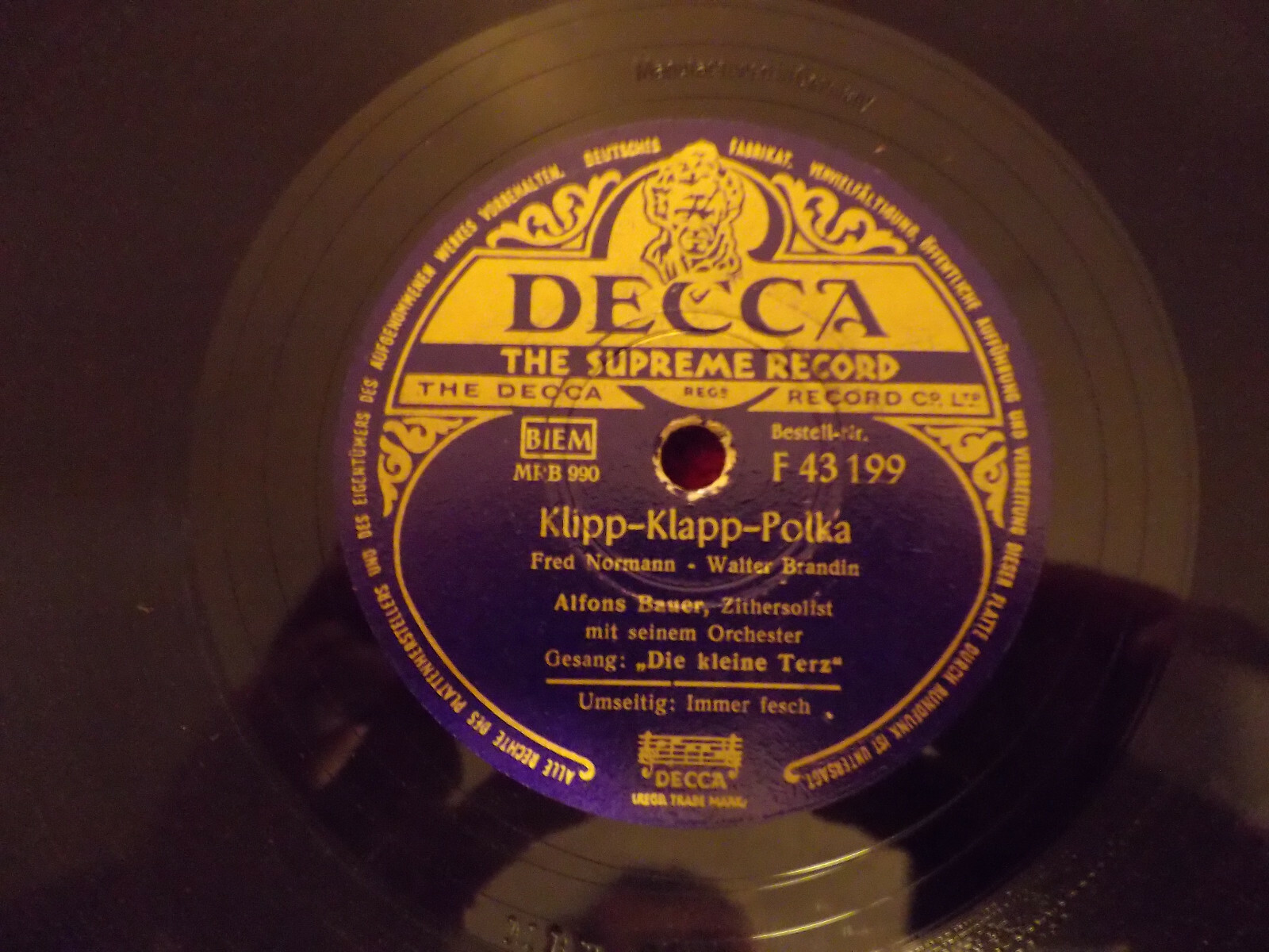 Alfons Bauer – Klipp-Klapp-Polka / Immer fesch (Decca, F  43 199)