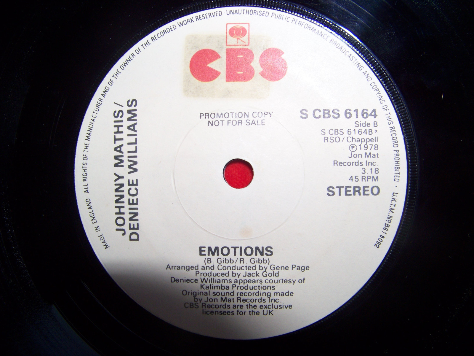 Johnny Mathis / Deniece Williams – Too Much, Too Little, Too Late / Emotions · CBS 45er-Single, Bild 2