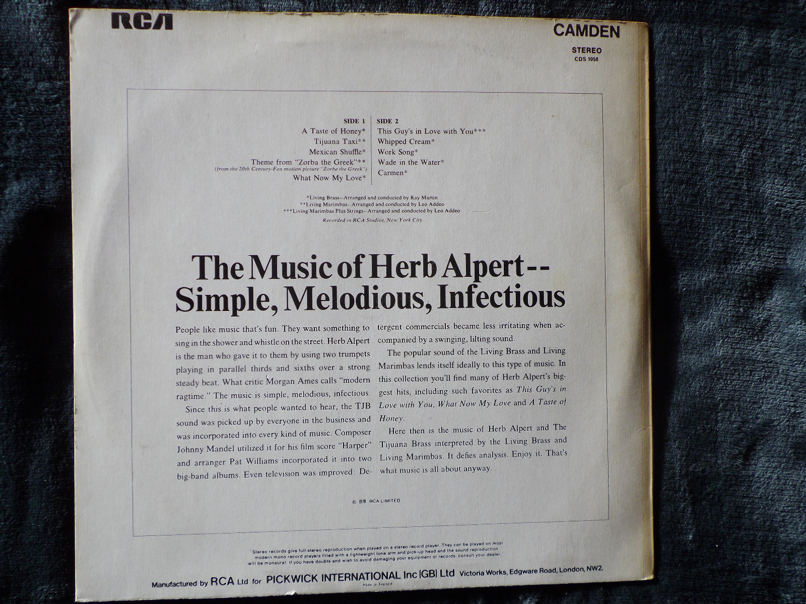 Living Brass & Living Marimbas – plays Herb Alpert (RCA Records, CDS 1058, 1970), Bild 2