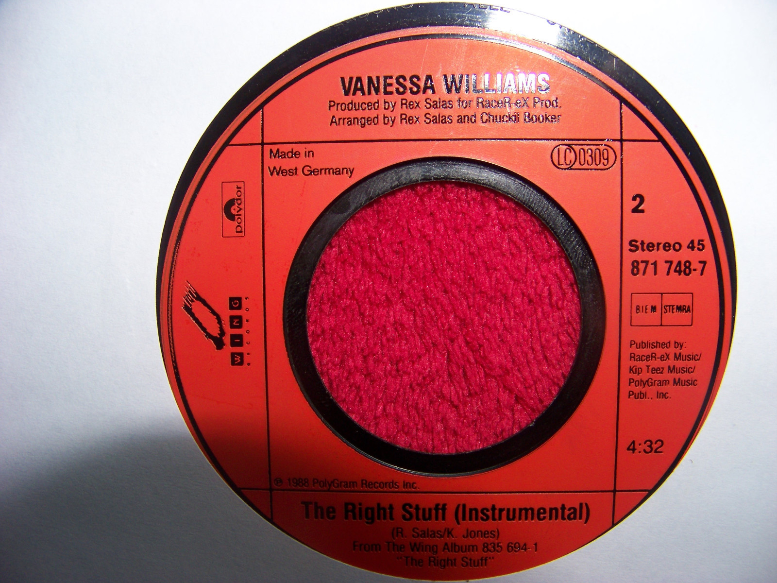 Vanessa Williams – Dreamin´ / The right stuff (Instr.) | Wing / Polydor Records, 1988, Bild 2