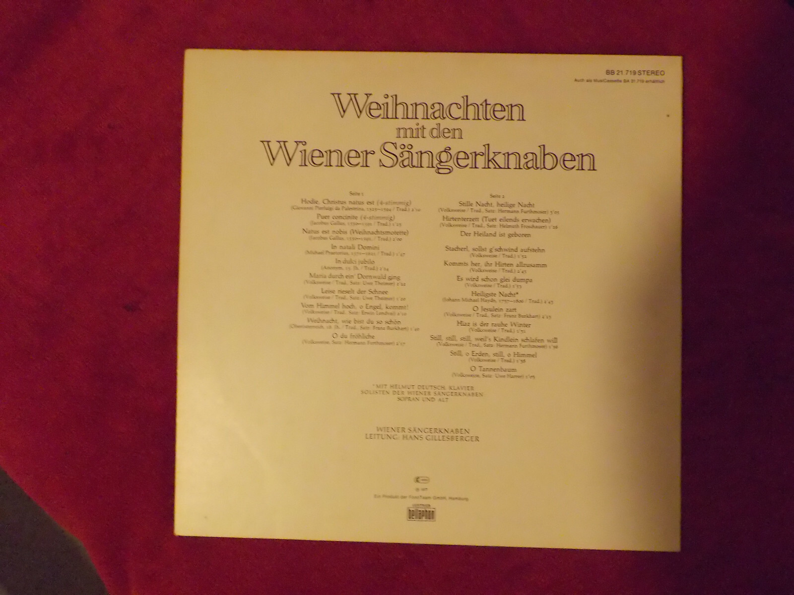 Wiener Sängerknaben – Weihnachten mit den Wiener Sängerknaben (Acanta Records, BB 21.719, LP, 1977), Bild 2
