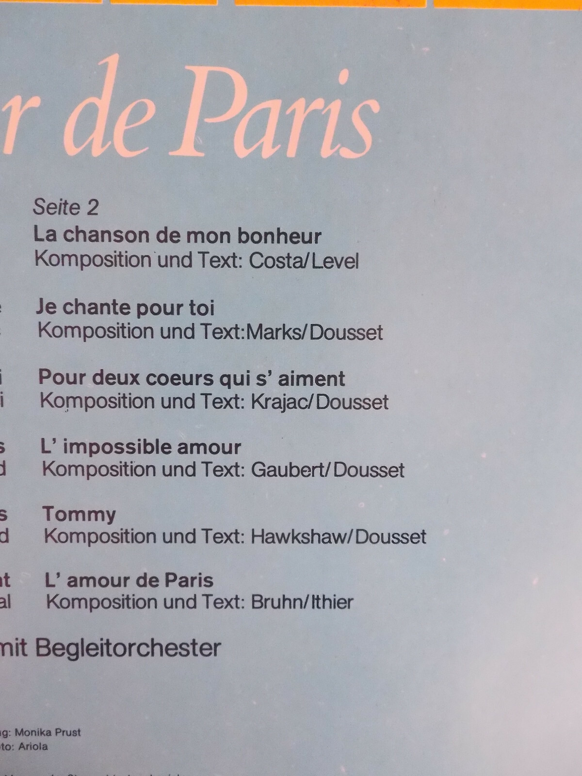 Mireille Mathieu – L´amour de Paris (Amiga LP, DDR 1974), Bild 4