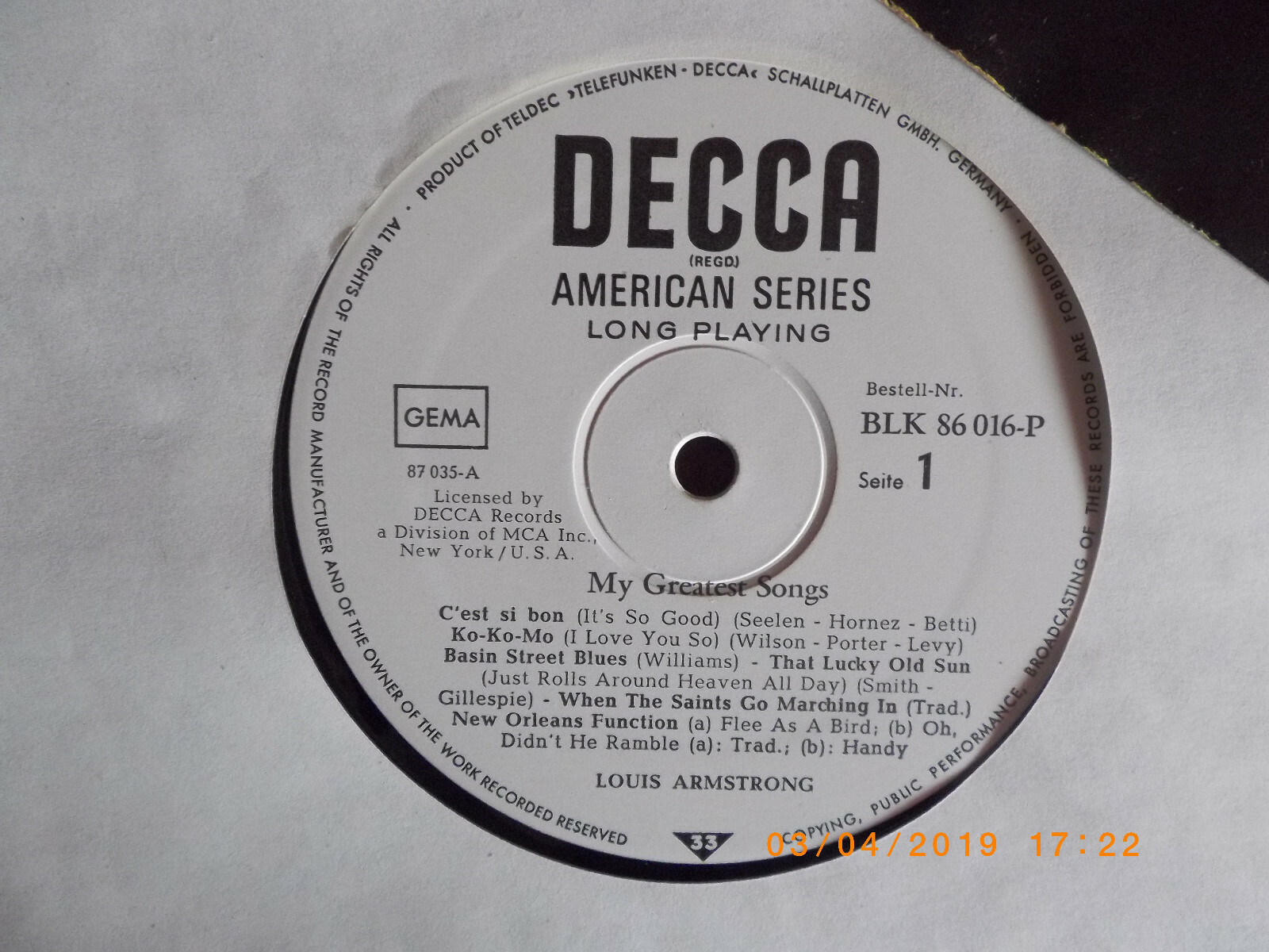 Louis Armstrong – My greatest songs | Decca Records, LP, Bild 2