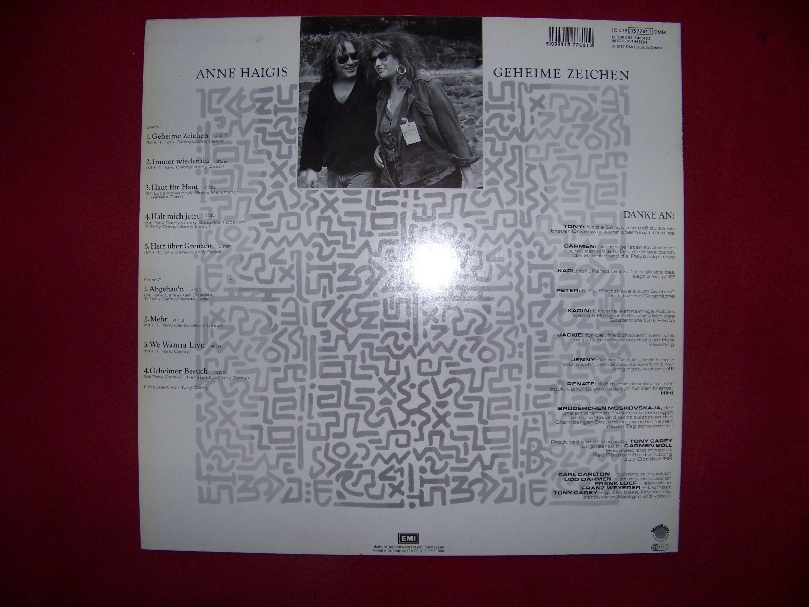 Anne Haigis – Geheime Zeichen | LP, Musikant / EMI, 1987, Bild 2