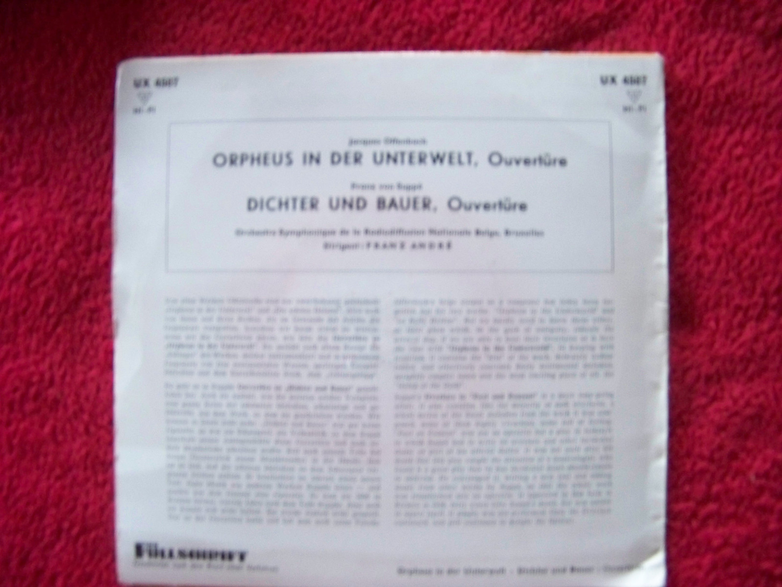 Orchestre Symphonique de la Radiodiffusion Nationale Belge – Orpheus in der Unterwelt + Dichter und Bauer (Telefunken, UX 4507), Bild 2