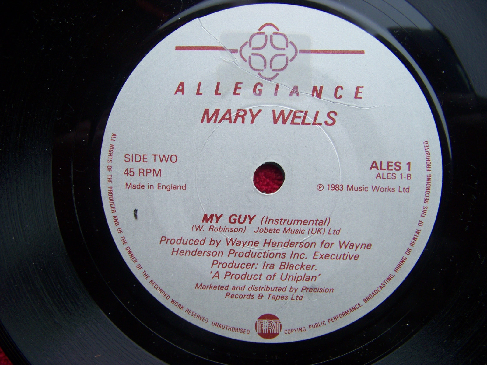 Mary Wells – My Guy / My Guy (Instrumental), Allegiance Records ALES 1, 7″-Single, Bild 2