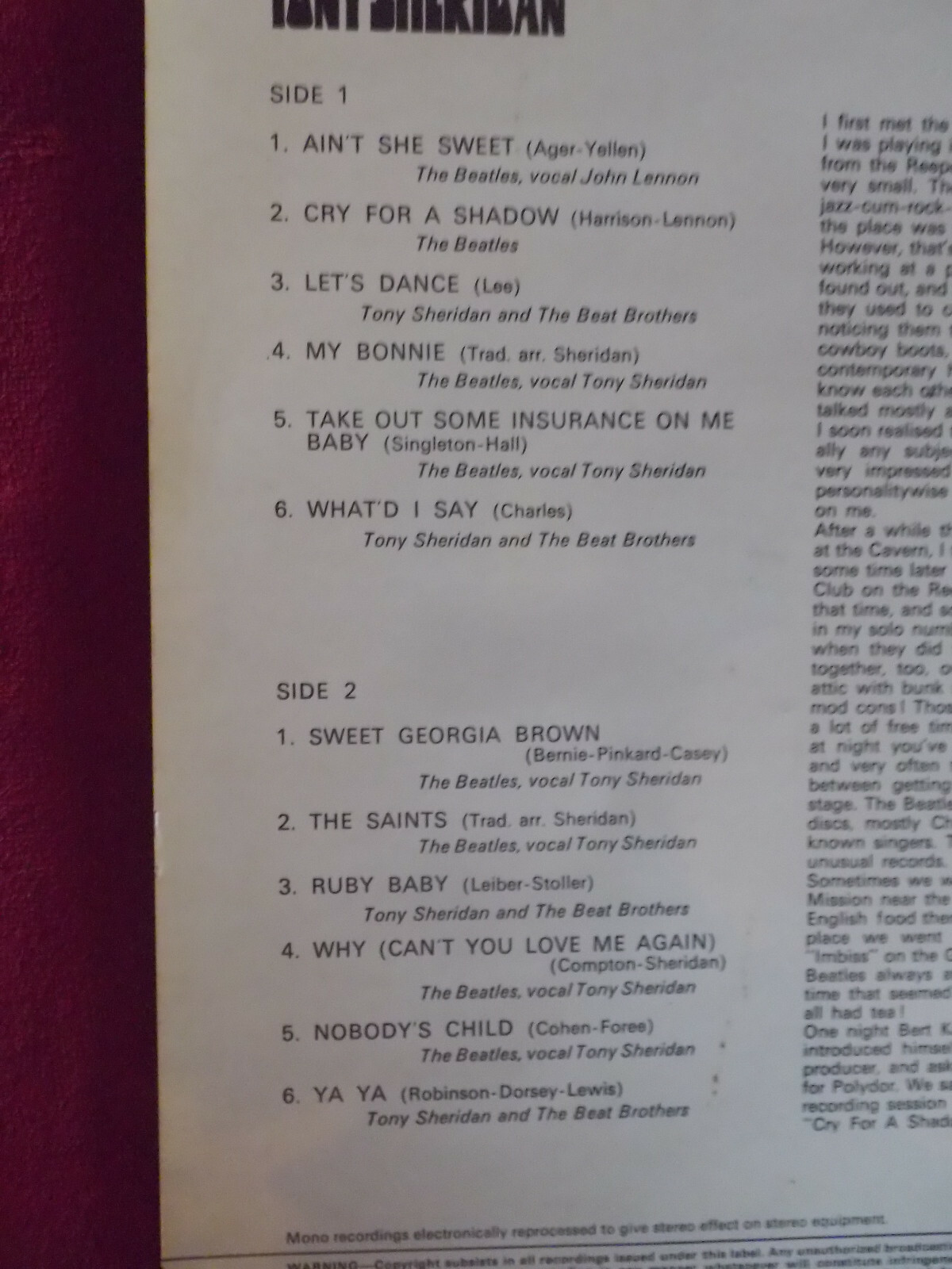 The Beatles feat. Tony Sheridan – The early years (LP, Contour Records, 1971), Bild 3