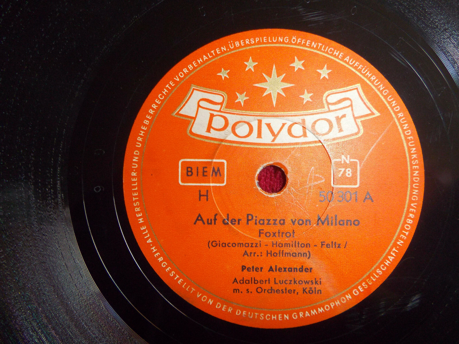 Peter Alexander – Auf der Piazza von Milano / Mamma-di-Mandolin (Schellackplatte, Polydor 50 301)