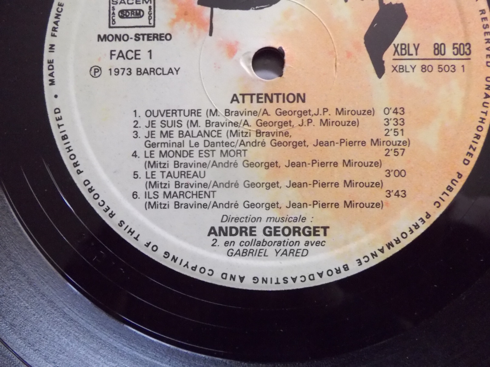 JP Mirouze, A. Georget, M Bravine – Attention | Barclay LP, Frankreich, 1973, Bild 4