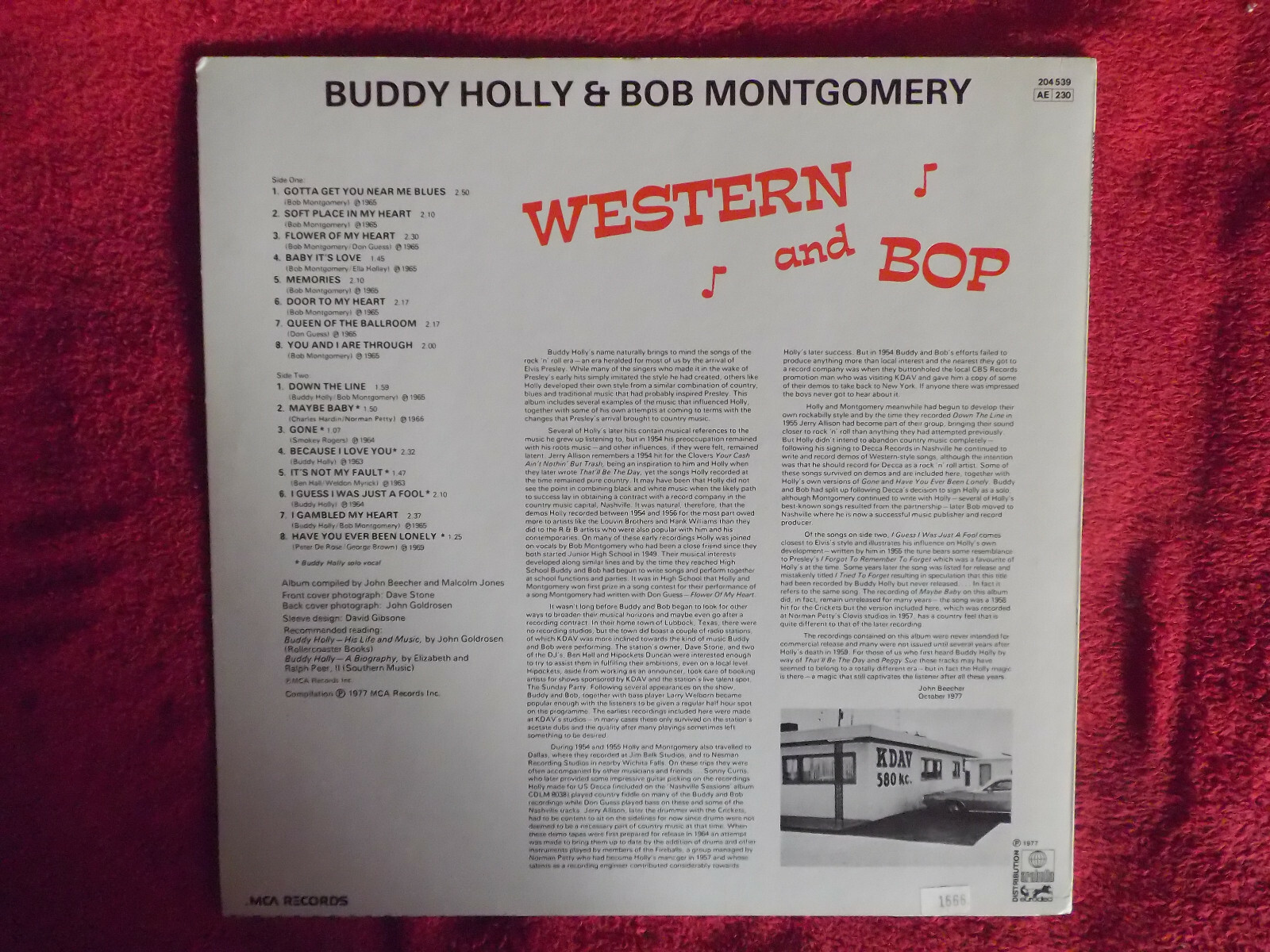 Buddy Holly and Bob Montgomery – Western and Bop (LP, MCA Records, 1977), Bild 3