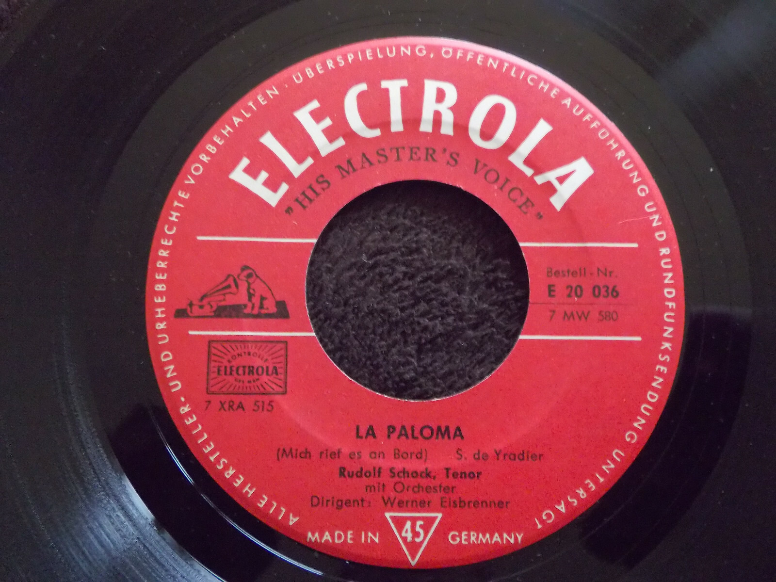 Rudolf Schock – La Paloma / Toselli-Serenade | Electrola, Single