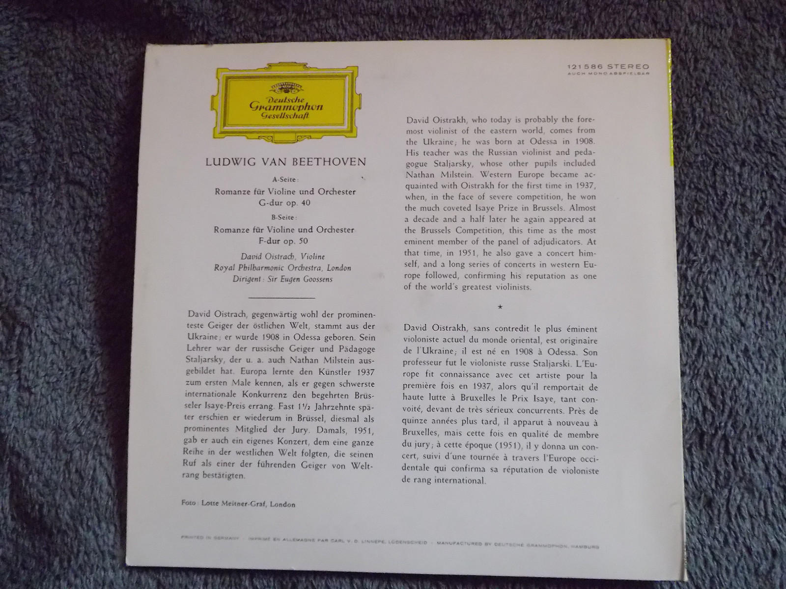 David Oistrach – Romanzen für Violine und Orchester | Deutsche Grammophon, 121 586, Bild 2
