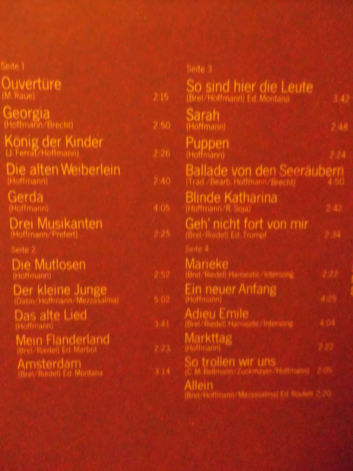 Klaus Hoffmann – Ich will Gesang, will Spiel und Tanz (Doppel-LP, RCA Records, 1977), Bild 4