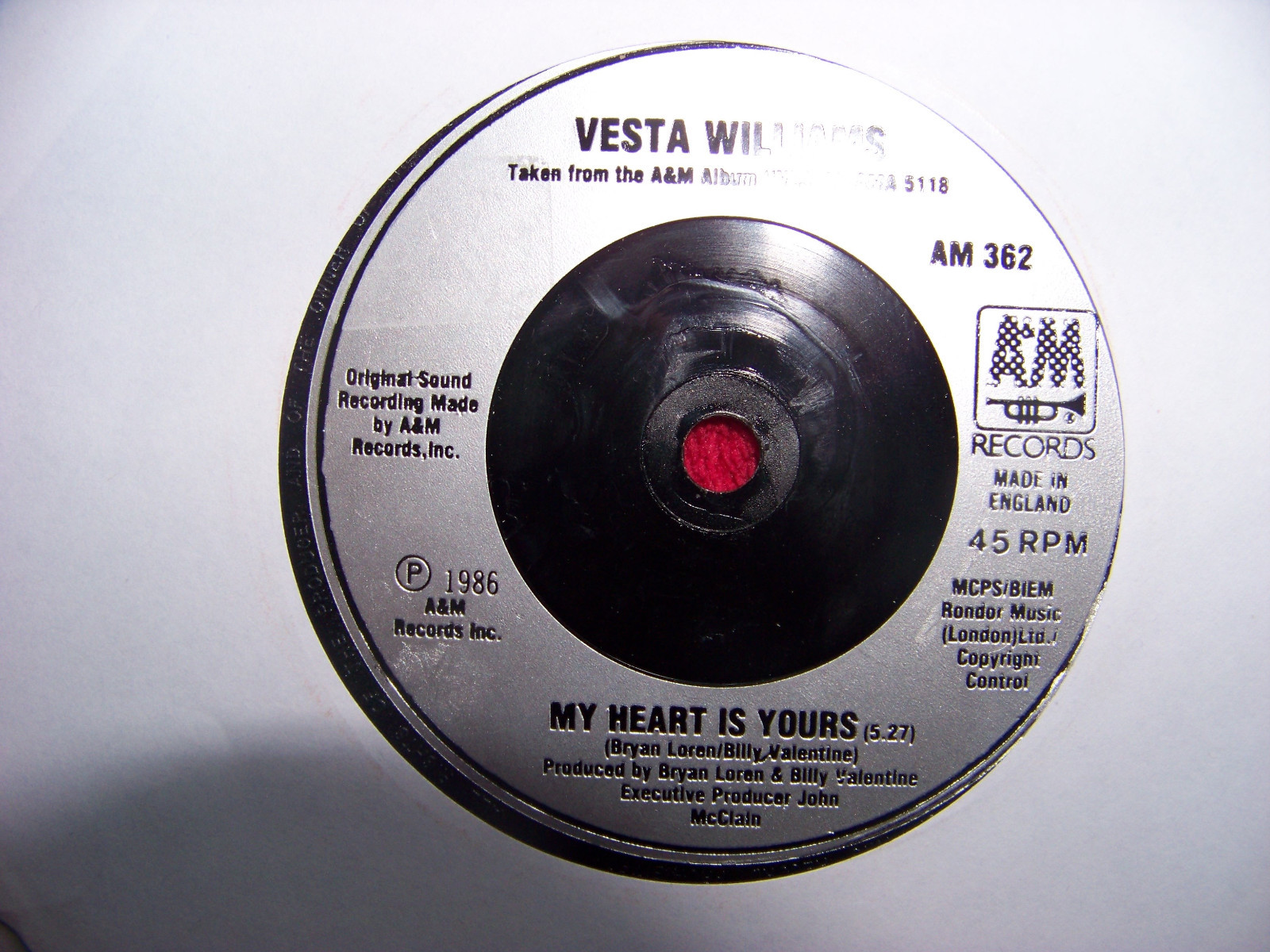 Vesta Williams – Once bitten twice shy / My heart is yours (A&M, AM 362), Bild 2
