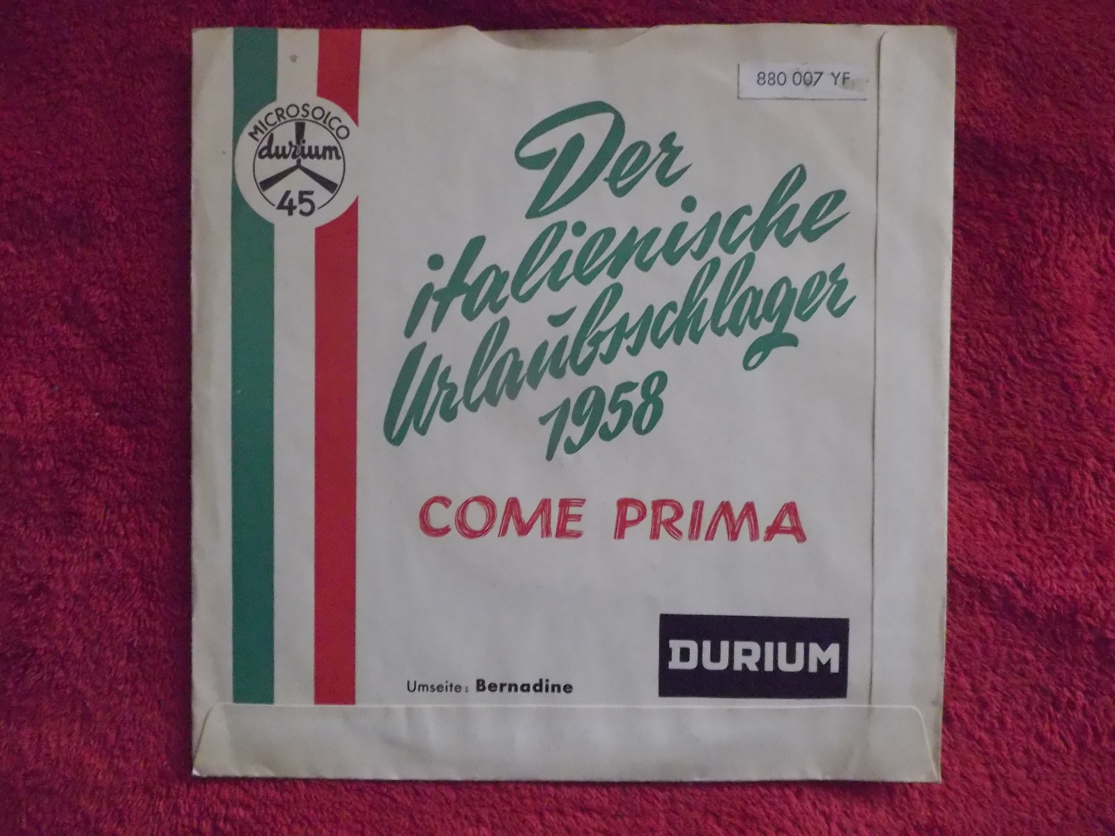Quartetto Radar – Come prima / Bernadine · Single, Durium Records, 1958, Bild 3