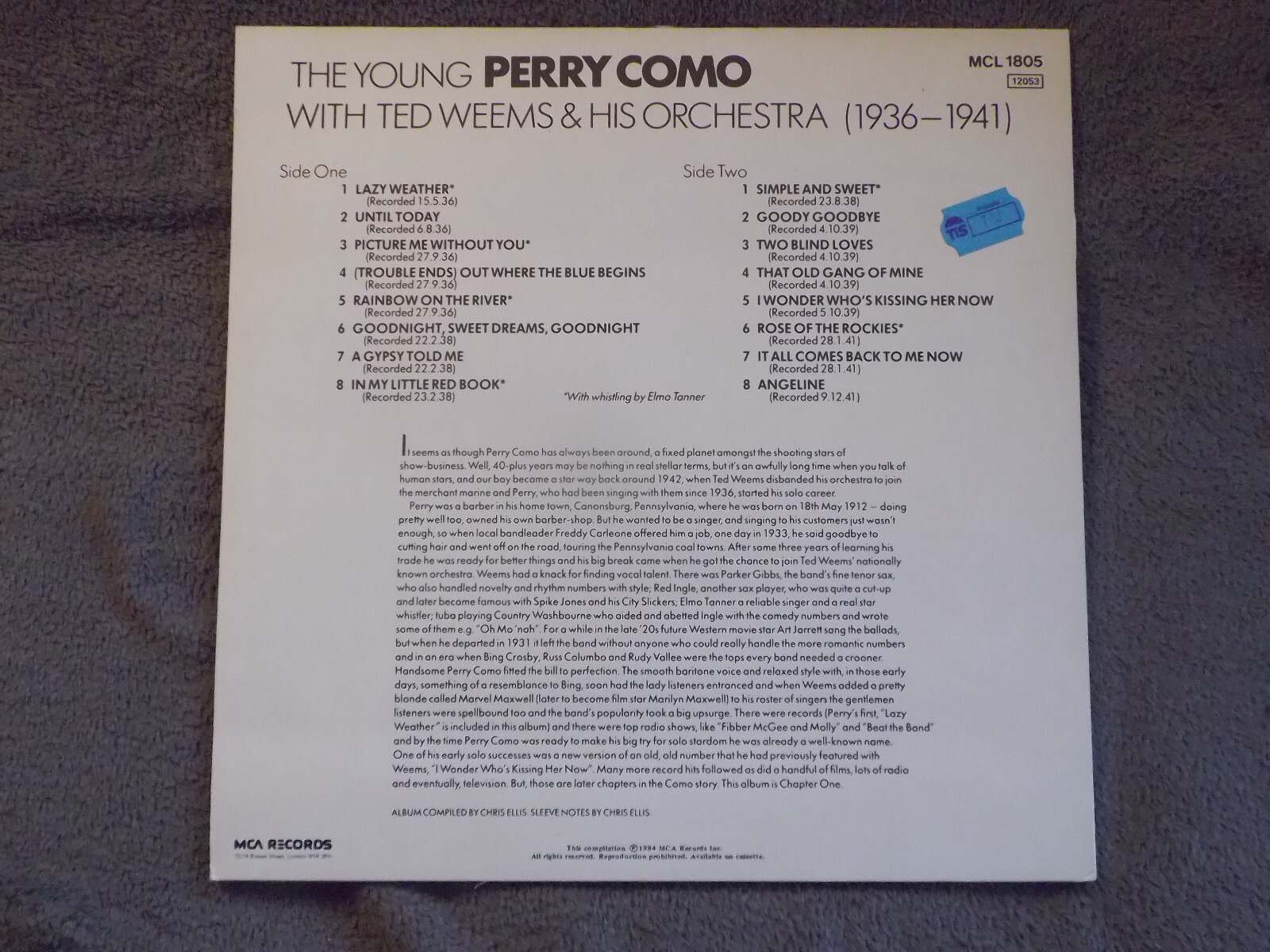 Perry Como – The Young Perry Como with Ted Weems & His Orchestra (LP), Bild 2