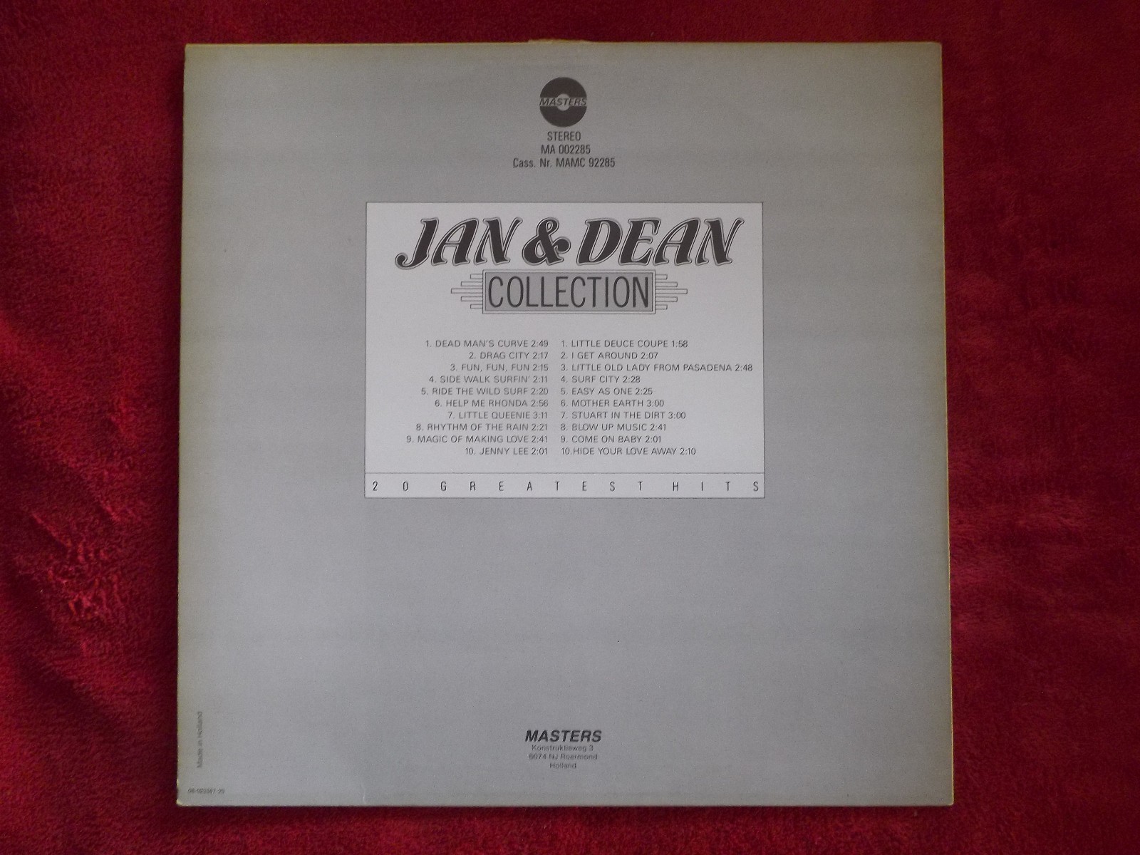 Jan & Dean – Collection 20 Greatest Hits (LP, Masters Records MA 92285, Niederlande, 1985), Bild 2