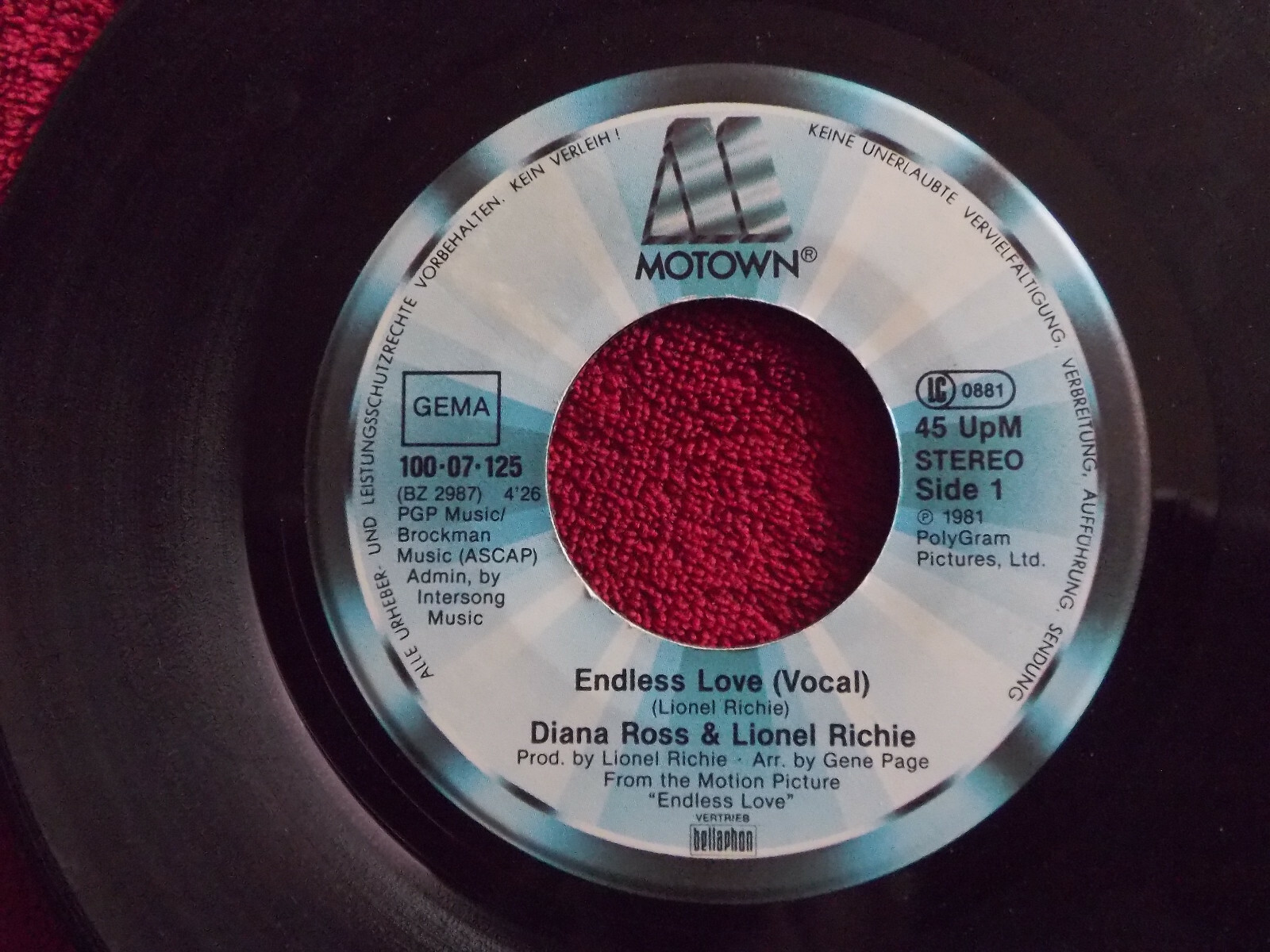 Diana Ross & Lionel Richie – Endless Love / Endless Love (Instr.) · Motown / Bellaphon Records, 7″ Single, Deutschland, 1981