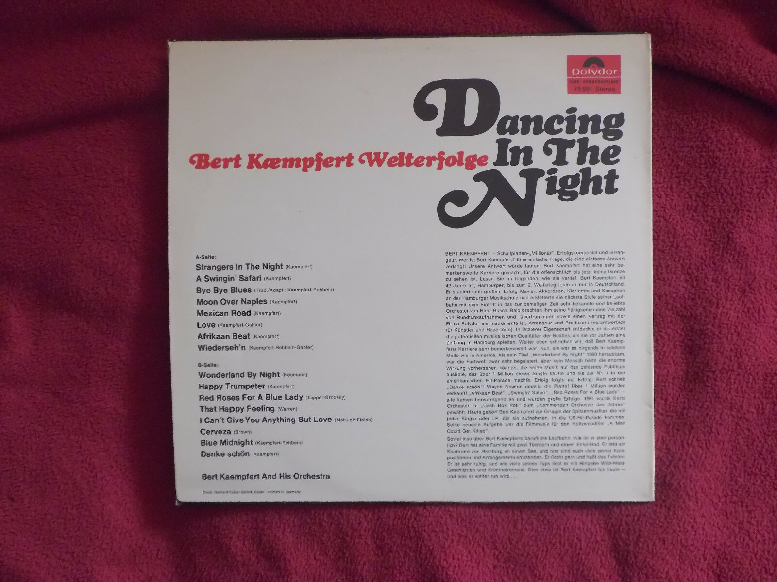 Bert Kaempfert and his Orchestra – Dancing in the night (Polydor Records Club, P 75 591, 1966), Bild 2