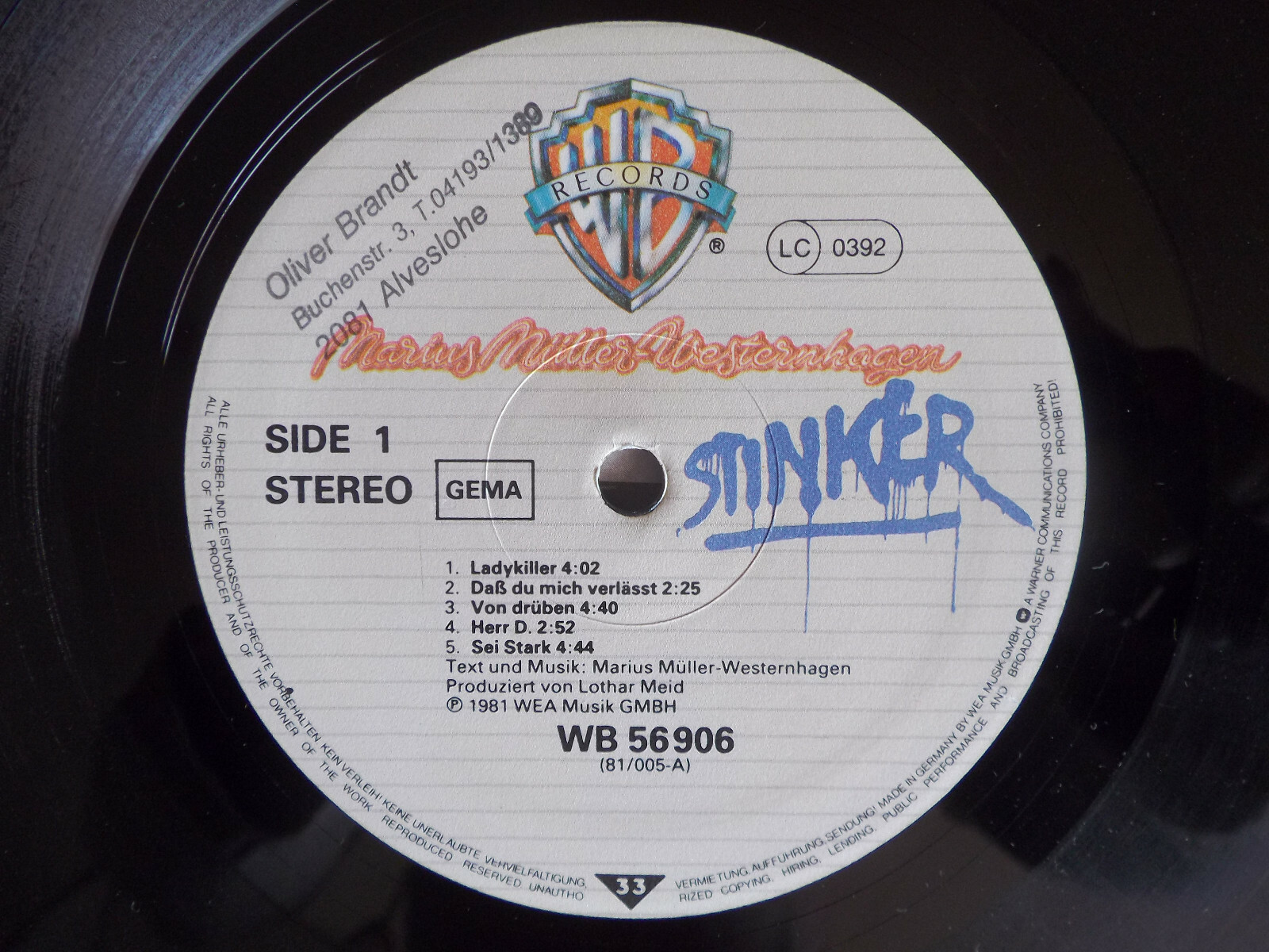 Marius Müller-Westernhagen – Stinker | Warner Bros. Records, WB 56 906, LP, Deutschland, 1981, Bild 2