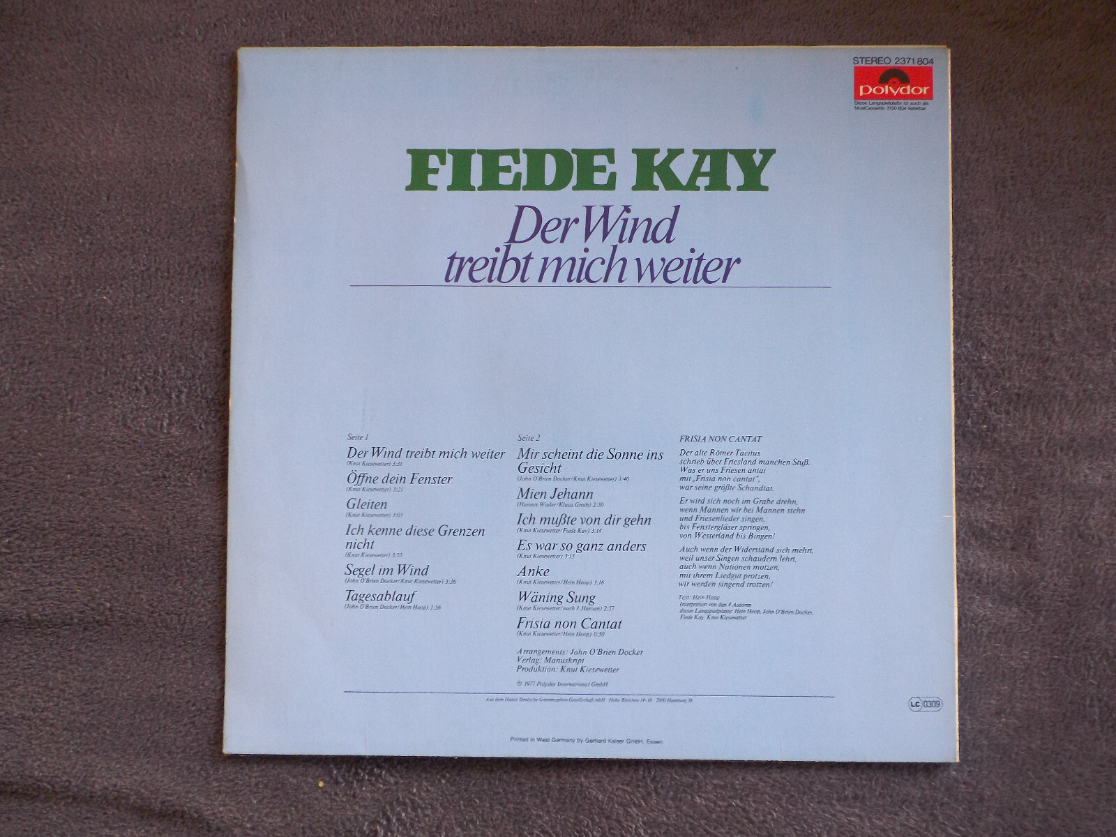Fiede Kay – Der Wind treibt mich weiter (Polydor LP, 1977), Bild 2