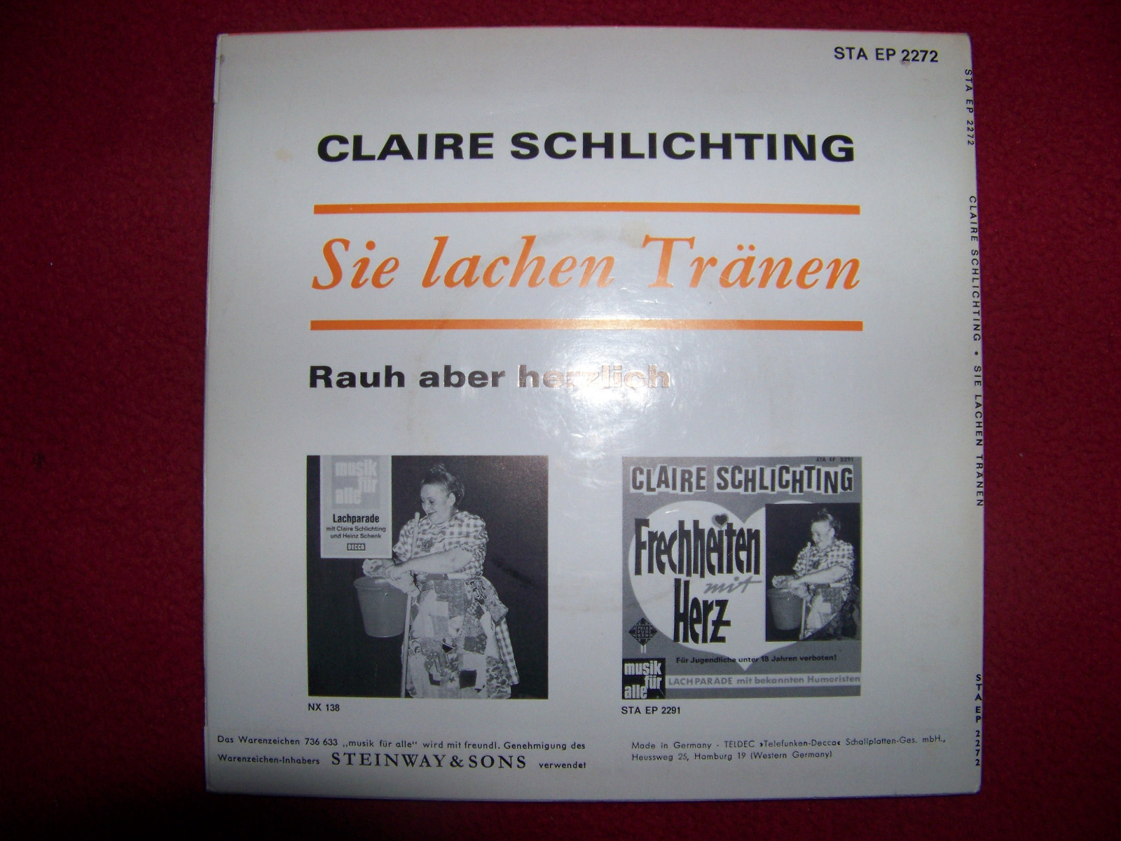 Claire Schlichting – Sie lachen Tränen (Telefunken, STA- EP 2272), Bild 2