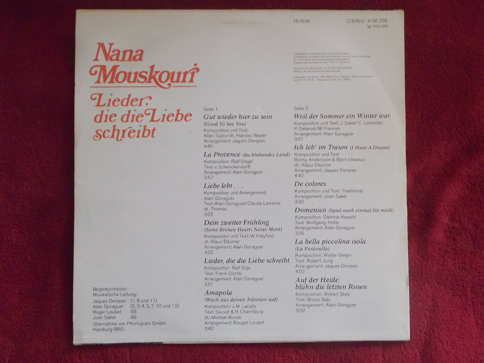 Nana Mouskouri – Lieder, die die Liebe schreibt | Amiga LP, DDR 1987, Bild 2