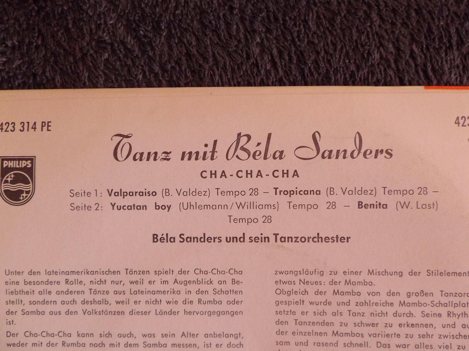 Bela Sanders – Tanz mit Bela Sanders: Cha-Cha-Cha · Philips Records 423 314 (1965), Bild 3