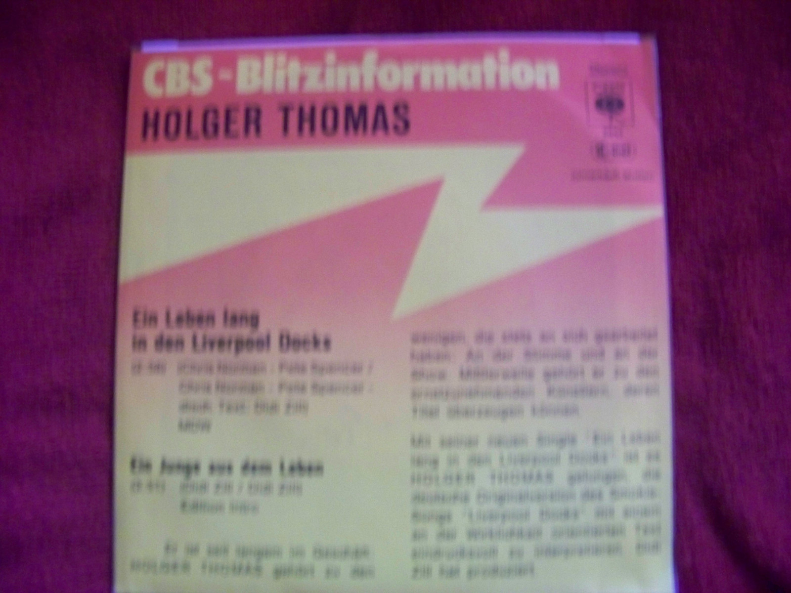 Holger Thomas – Ein Leben lang in den Liverpool Docks / Ein Junge aus dem Leben (CBS, 1979), Bild 2