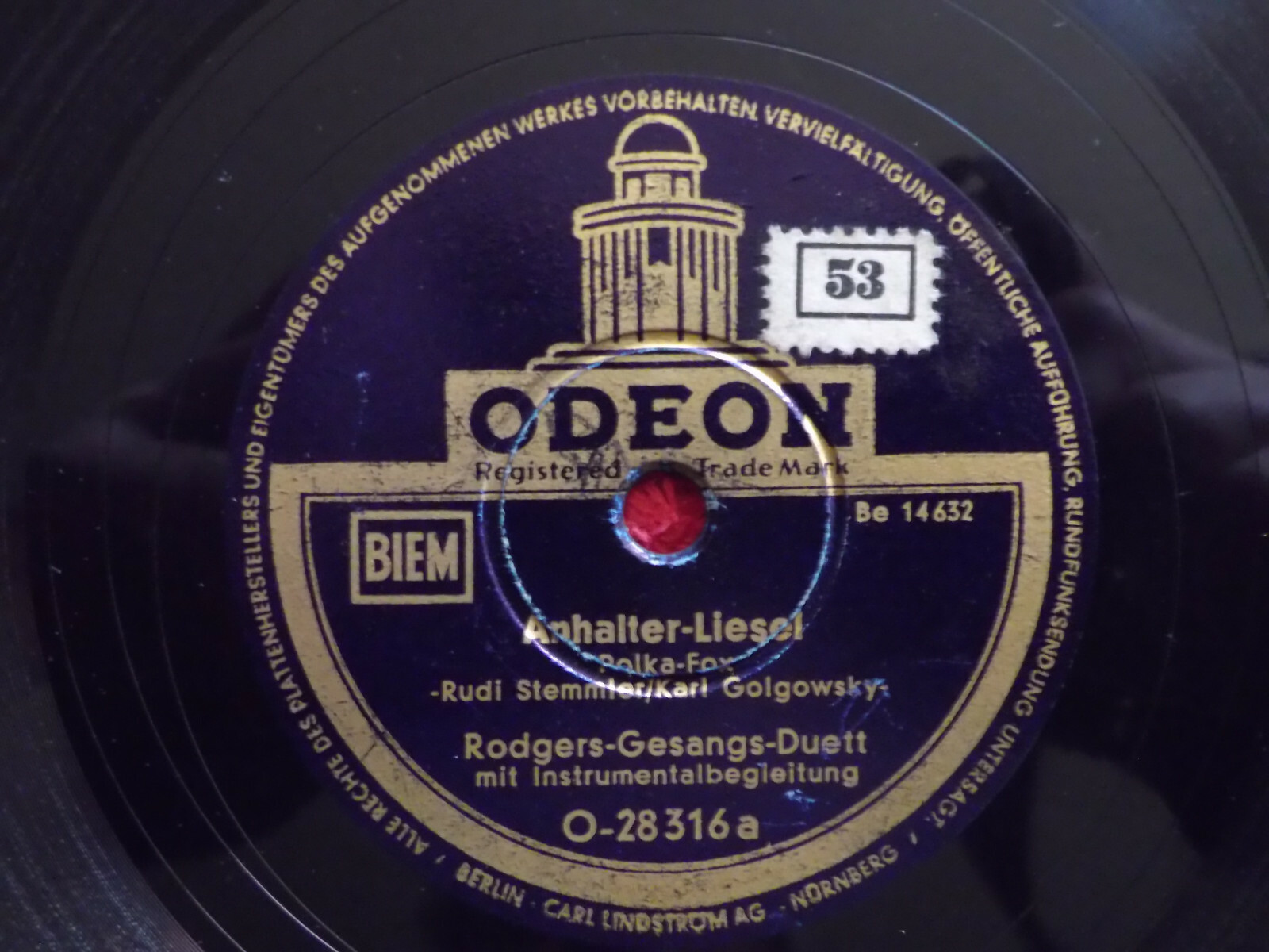 Rodgers-Gesangs-Duett – Anhalter-Liesel / Das ist noch viel (Schellack, Odeon O - 28316)