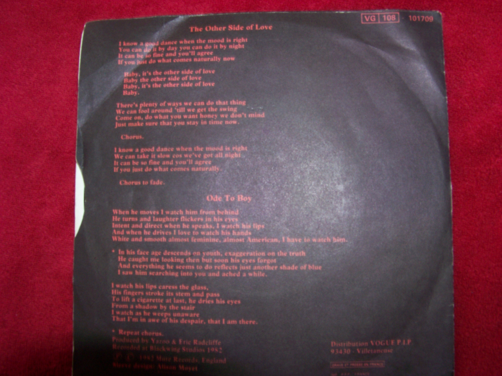 Yazoo – The Other Side of Love / Ode to Boy (Mute Records, 1982), Bild 2